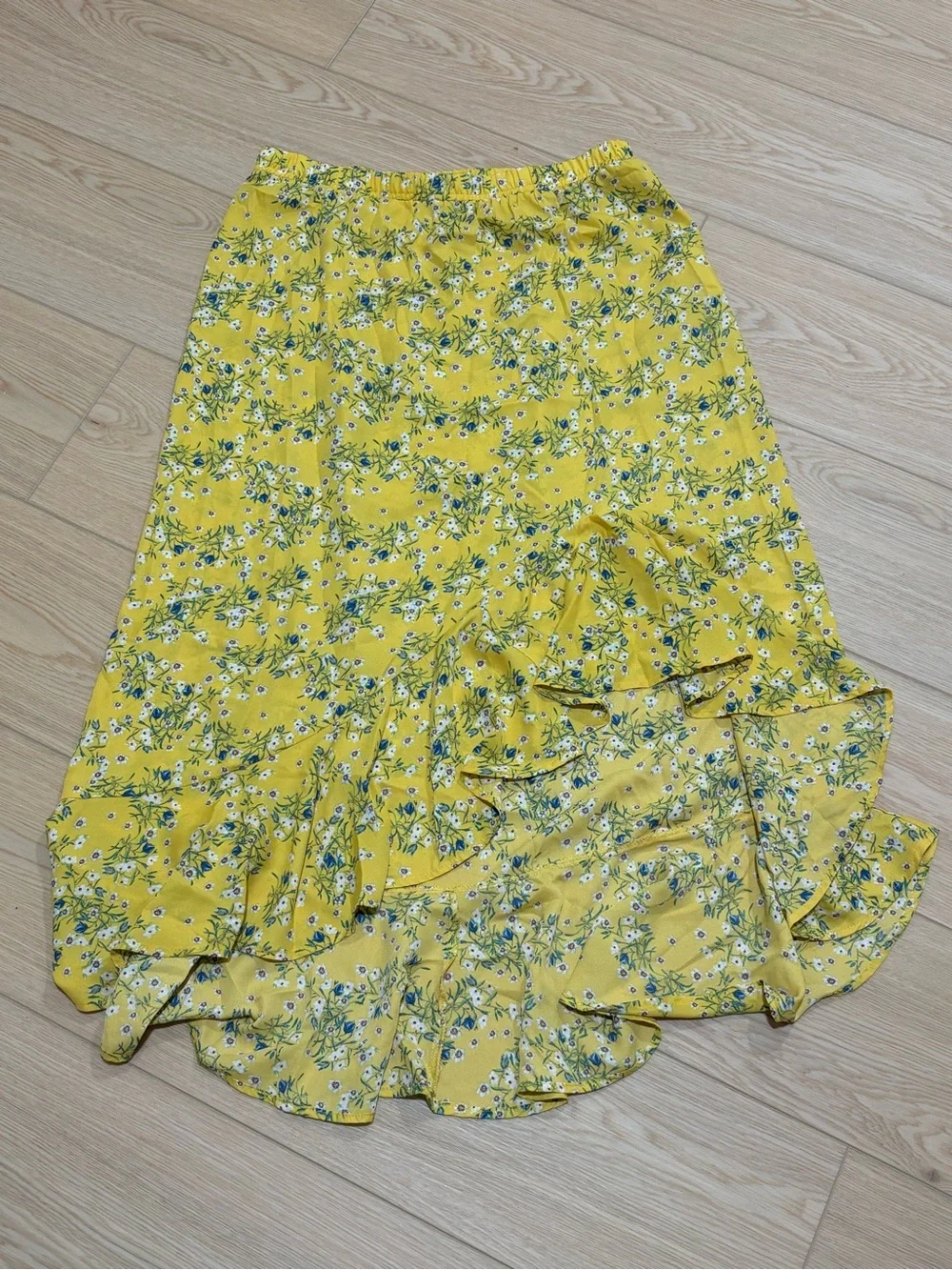 Max Studio Yellow Floral High-Low Ruffle Skirt - Picture 1 of 1